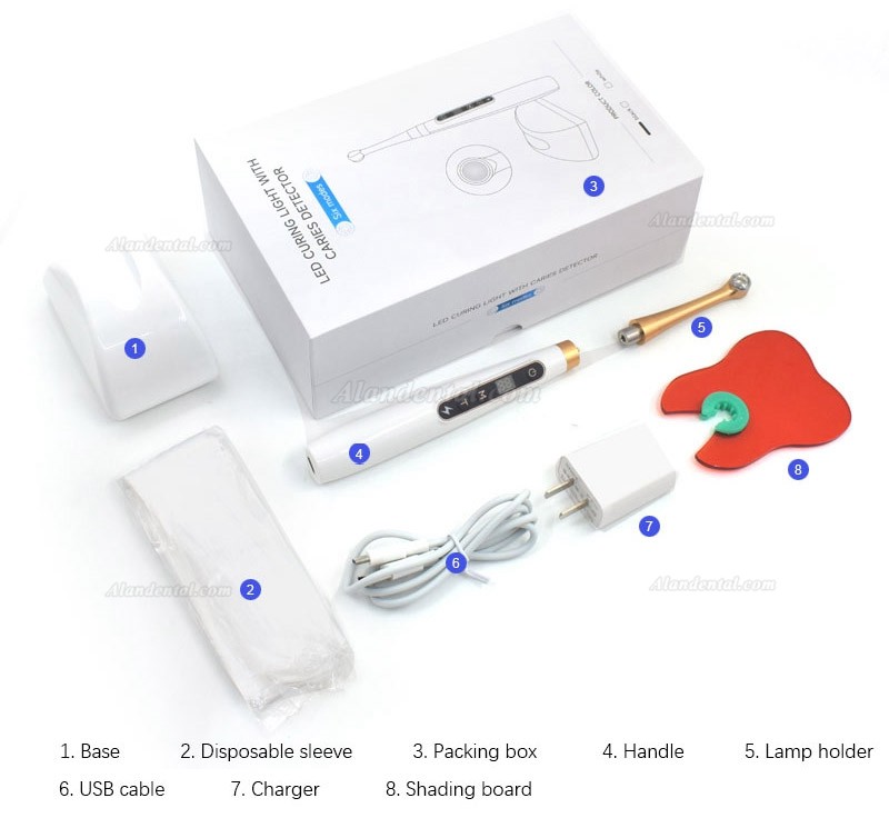 Dental LED Curing Light 6 Modes 1800MW/CM2 with Caries Detector